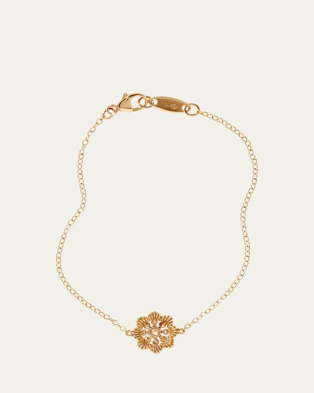 18K Yellow Gold Lace Flower Small Lab Diamond Chain Bracelet